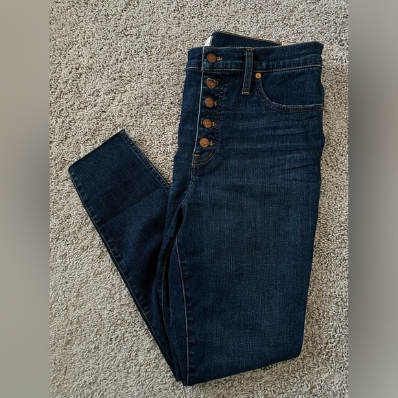 Madewell 10" High-Rise Skinny Jeans Button Fly Raw Hem Dark size 32 women’s NWT - Picture 6 of 7